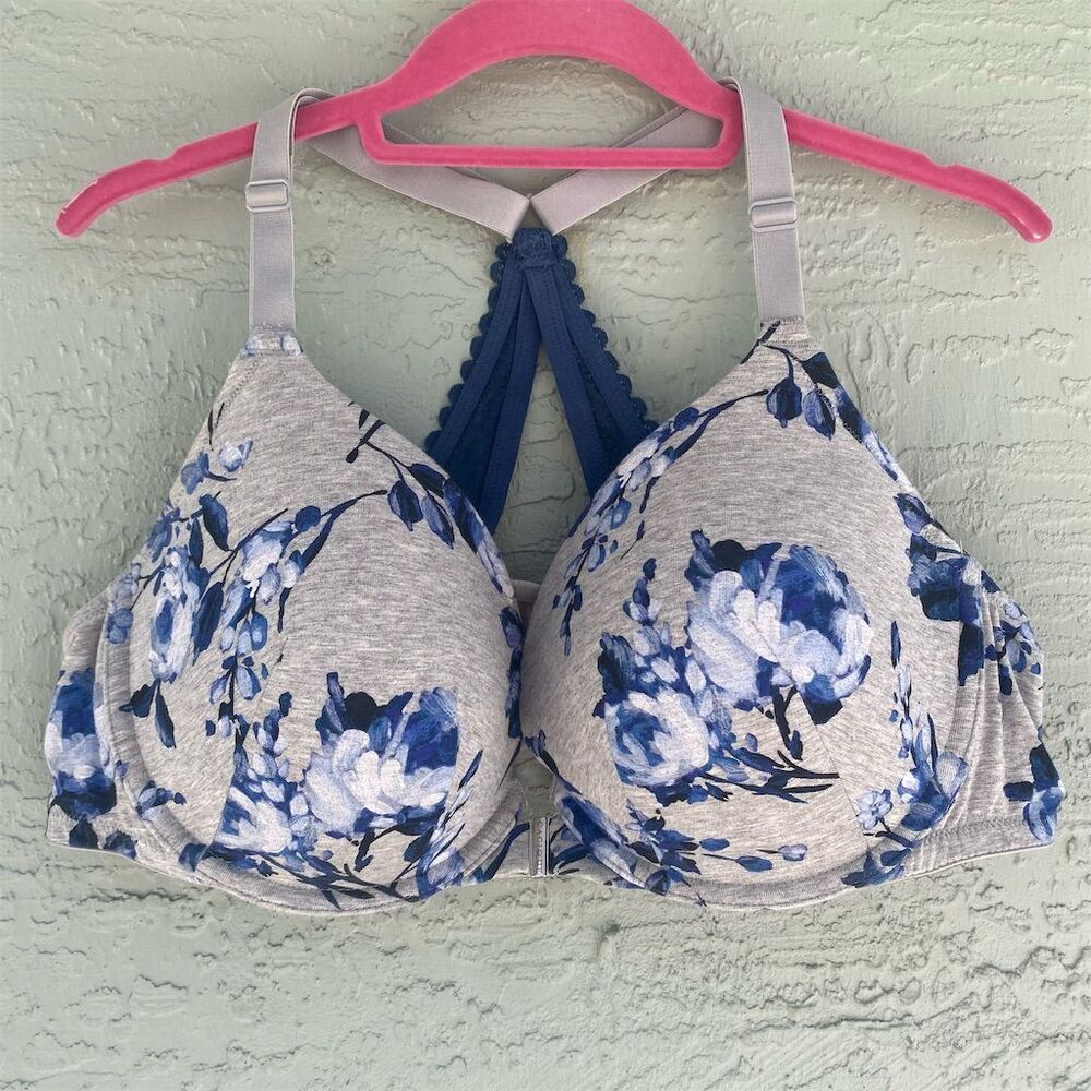 Cacique Women's Floral Lace Racerback Bra Blue Size 44D Wireless